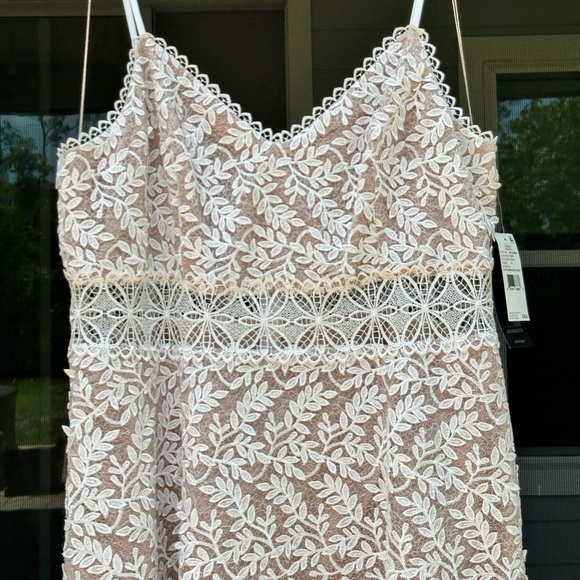 NWT Aidan by Aidan Mattox Lace Overlay Mid Calf Midi Dress - Picture 9 of 11